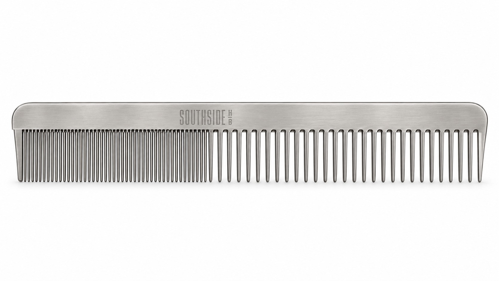SOUTHSIDE STEEL stainless comb with fine and wide teeth and an engraved SOUTHSIDE HB mark.